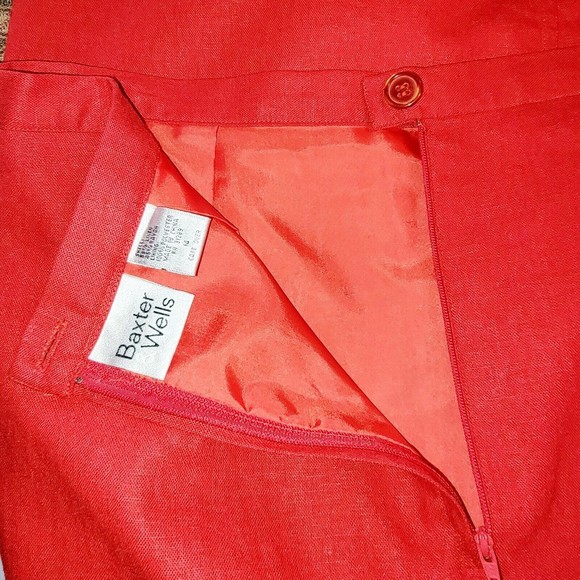 Baxter and Wells Women 12 Long Linen Blend Lined Zip Back Slit Pencil Red Skirt - Picture 4 of 10
